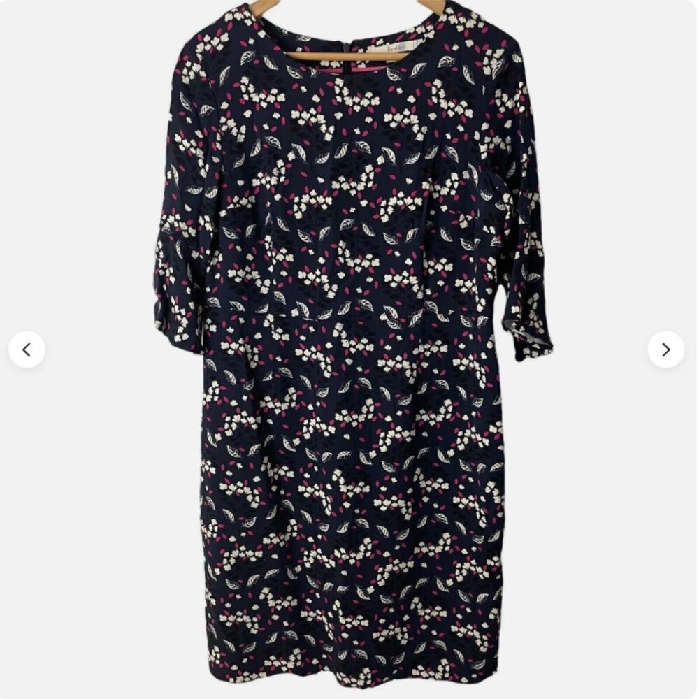 Boden Navy Blue Floral 3/4 Flare Sleeve Sheath Dress Size 2P Petite